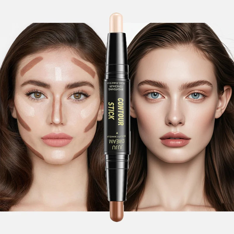 Bâton de contour à double extrémité, fond de teint pour le visage et correcteur
