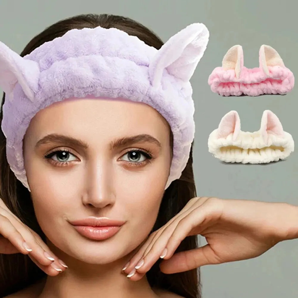 🐈 Bandeau de cheveux pour ce laver le visage Chat Corail