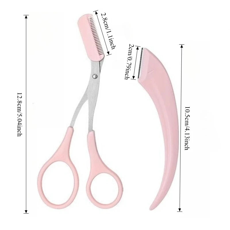 ✂️ Ciseaux à sourcils intégrés en acier inoxydable + 1 rasoir à sourcils en croissant