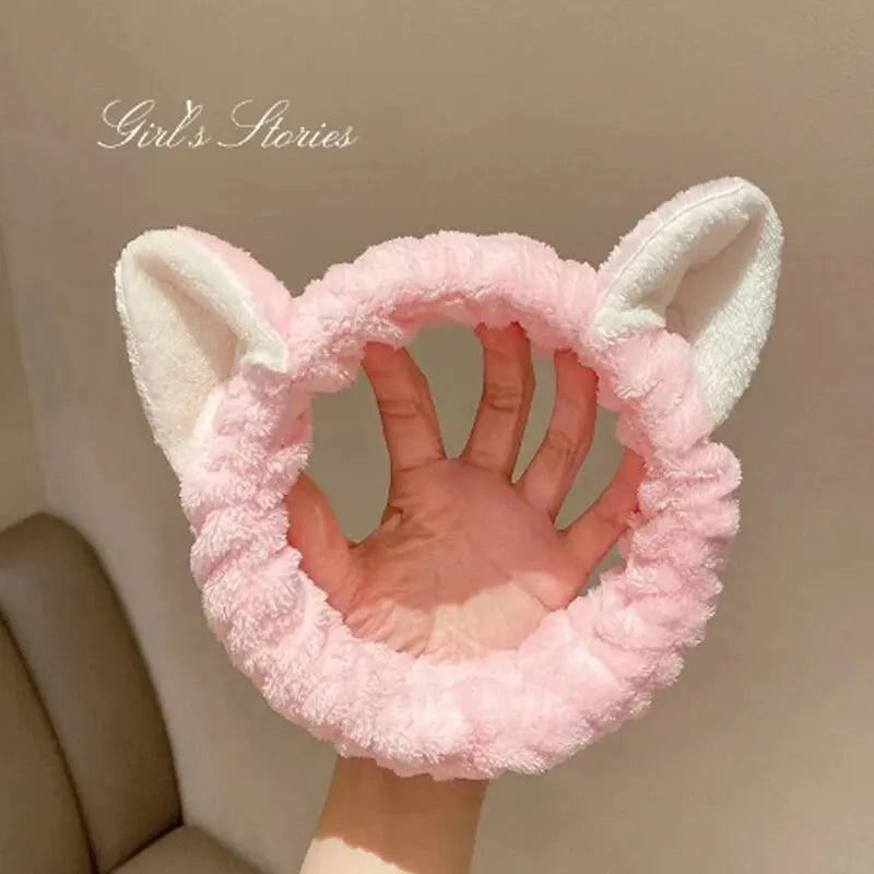 🐈 Bandeau de cheveux pour ce laver le visage Chat Corail