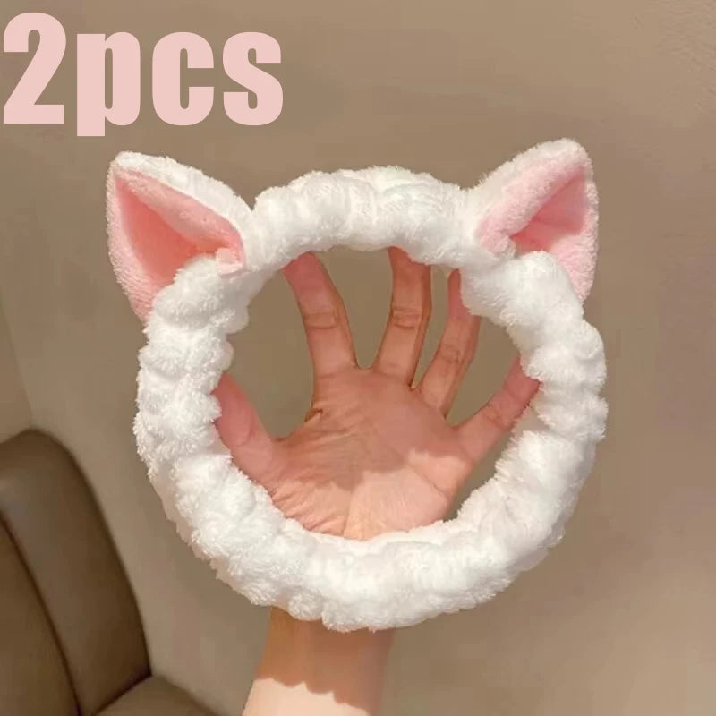 🐈 Bandeau de cheveux pour ce laver le visage Chat Corail
