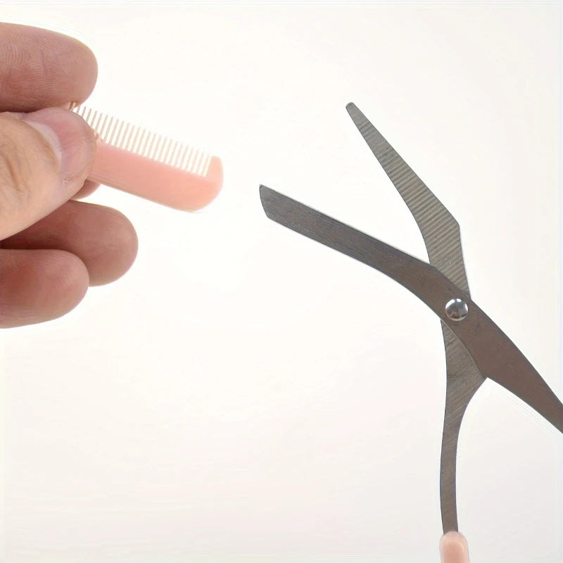 ✂️ Ciseaux à sourcils intégrés en acier inoxydable + 1 rasoir à sourcils en croissant