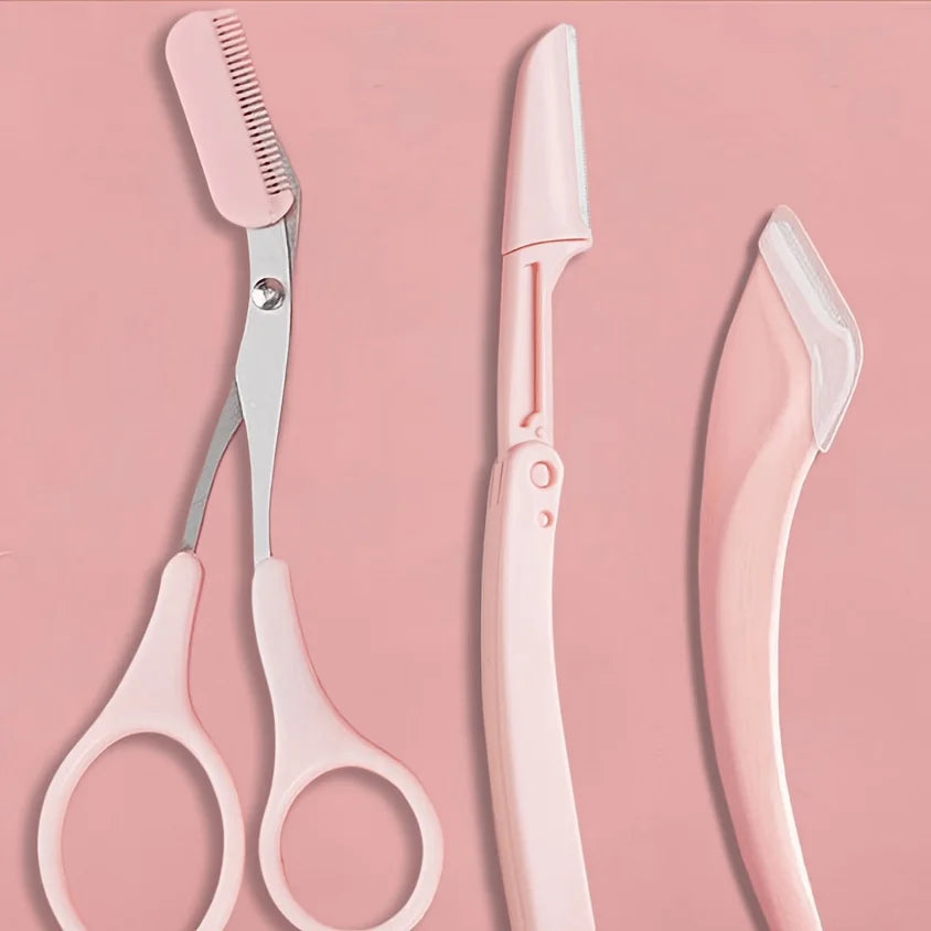 ✂️ Ciseaux à sourcils intégrés en acier inoxydable + 1 rasoir à sourcils en croissant