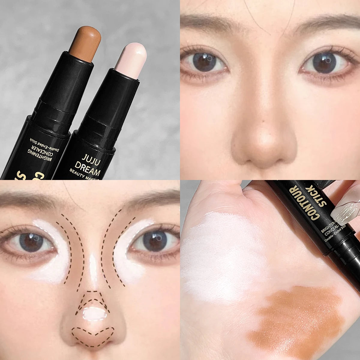 Bâton de contour à double extrémité, fond de teint pour le visage et correcteur