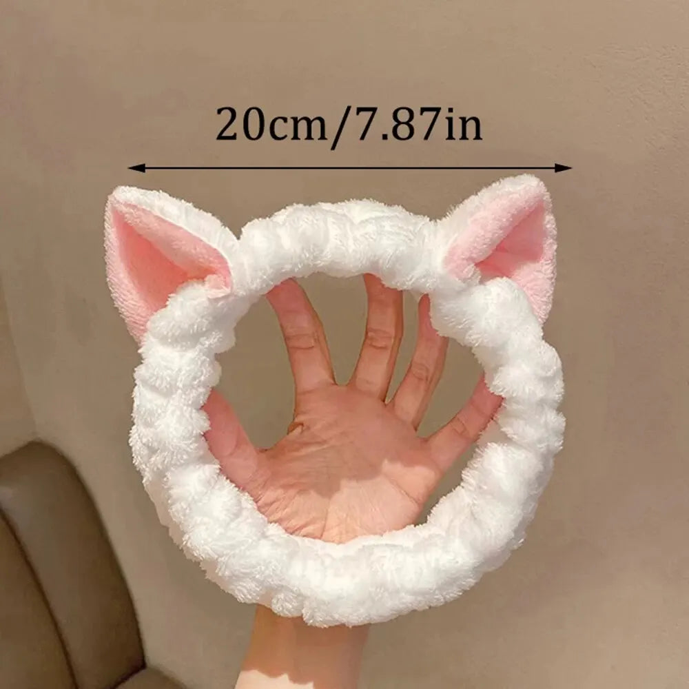 🐈 Bandeau de cheveux pour ce laver le visage Chat Corail
