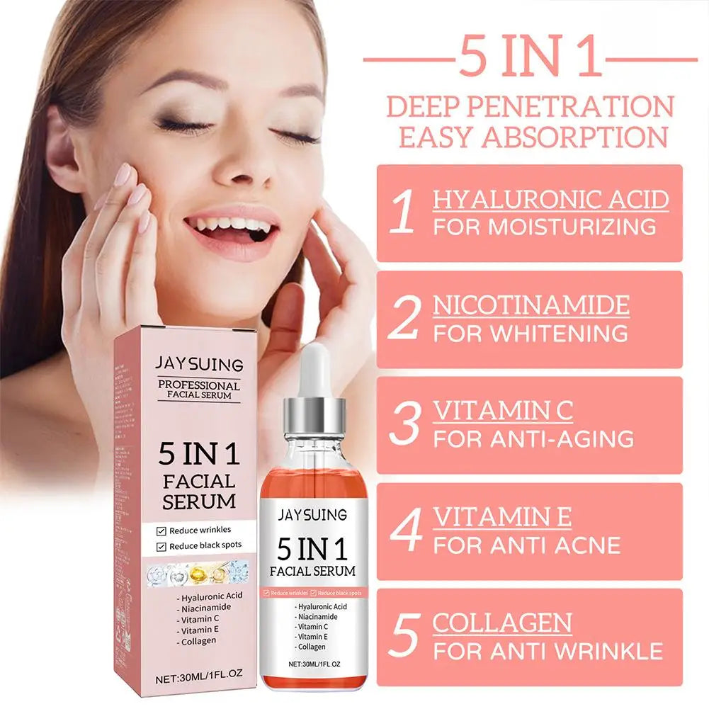☀️ 5  en 1  Sérum visage raffermissant Éclaircissant et Hydratant Vitamine C