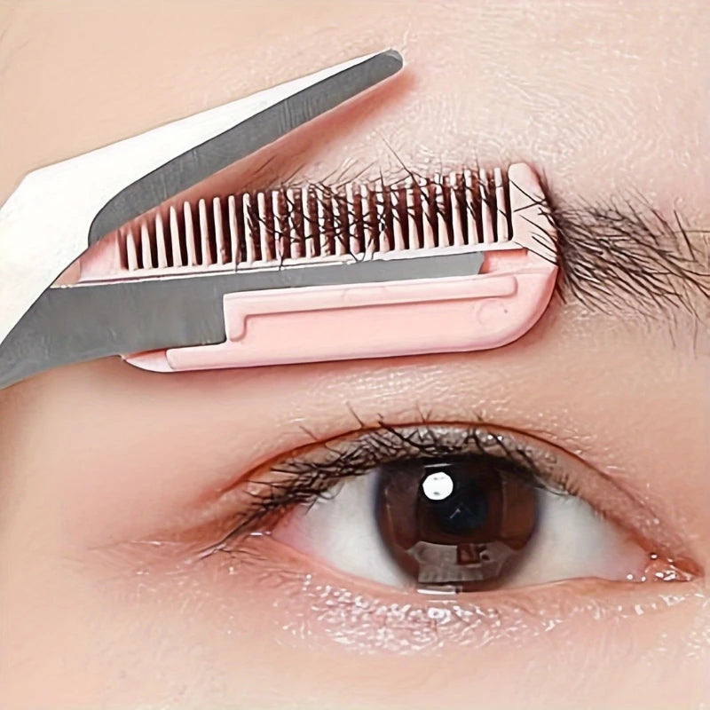 ✂️ Ciseaux à sourcils intégrés en acier inoxydable + 1 rasoir à sourcils en croissant