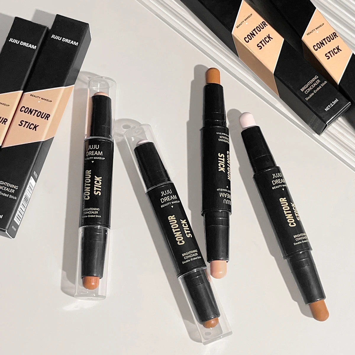 Bâton de contour à double extrémité, fond de teint pour le visage et correcteur