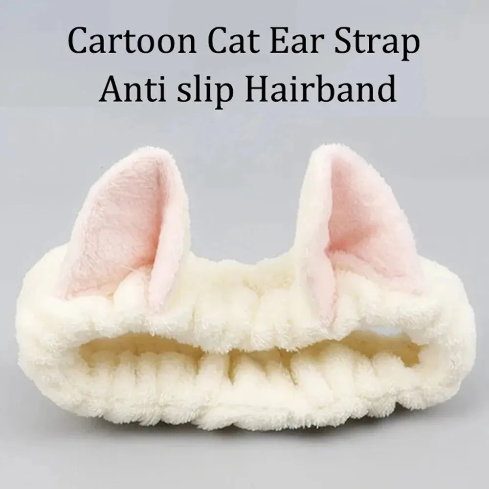 🐈 Bandeau de cheveux pour ce laver le visage Chat Corail