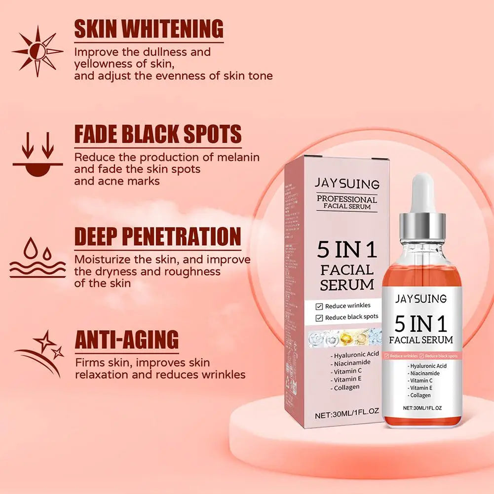 ☀️ 5  en 1  Sérum visage raffermissant Éclaircissant et Hydratant Vitamine C