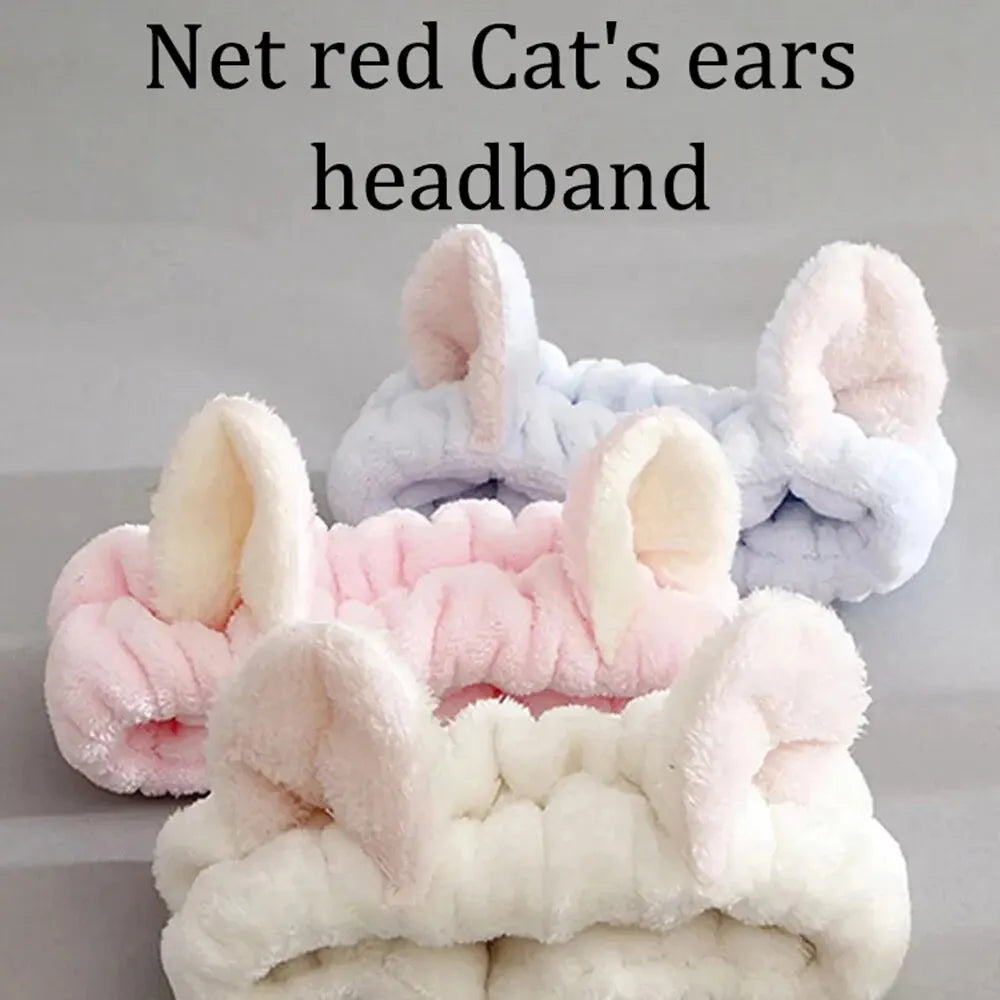 🐈 Bandeau de cheveux pour ce laver le visage Chat Corail