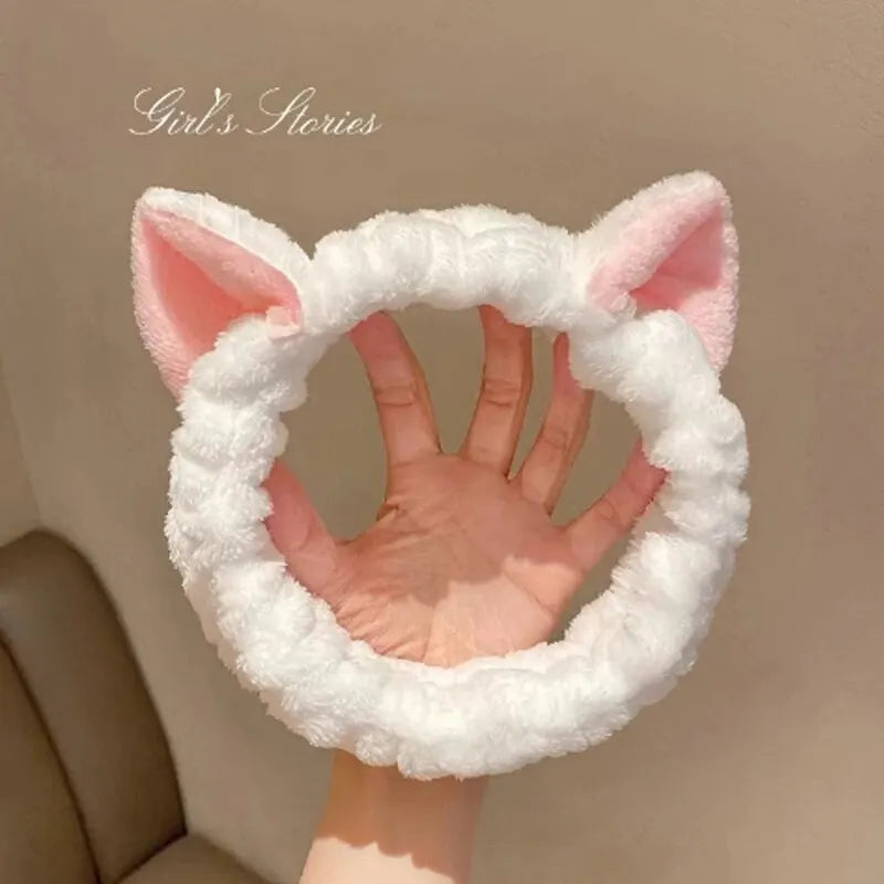 🐈 Bandeau de cheveux pour ce laver le visage Chat Corail