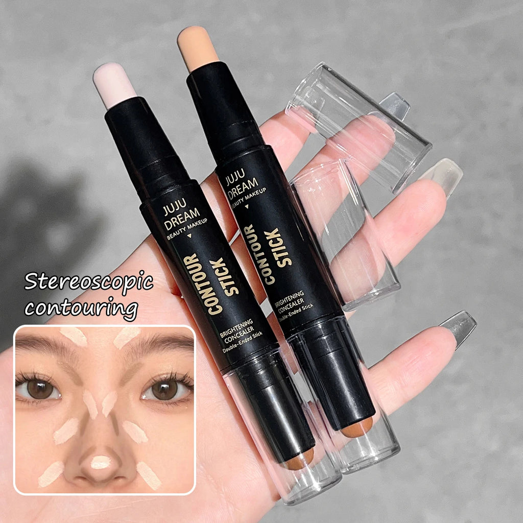 Bâton de contour à double extrémité, fond de teint pour le visage et correcteur